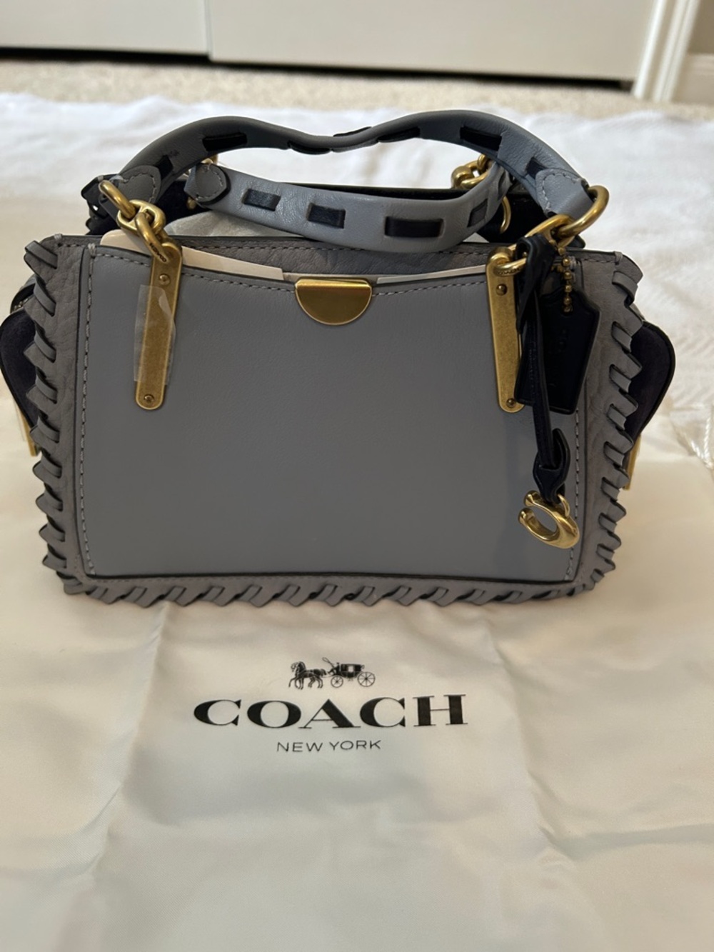 Coach Light Blue Whipstitch Leather Satchel with Gold Hardware